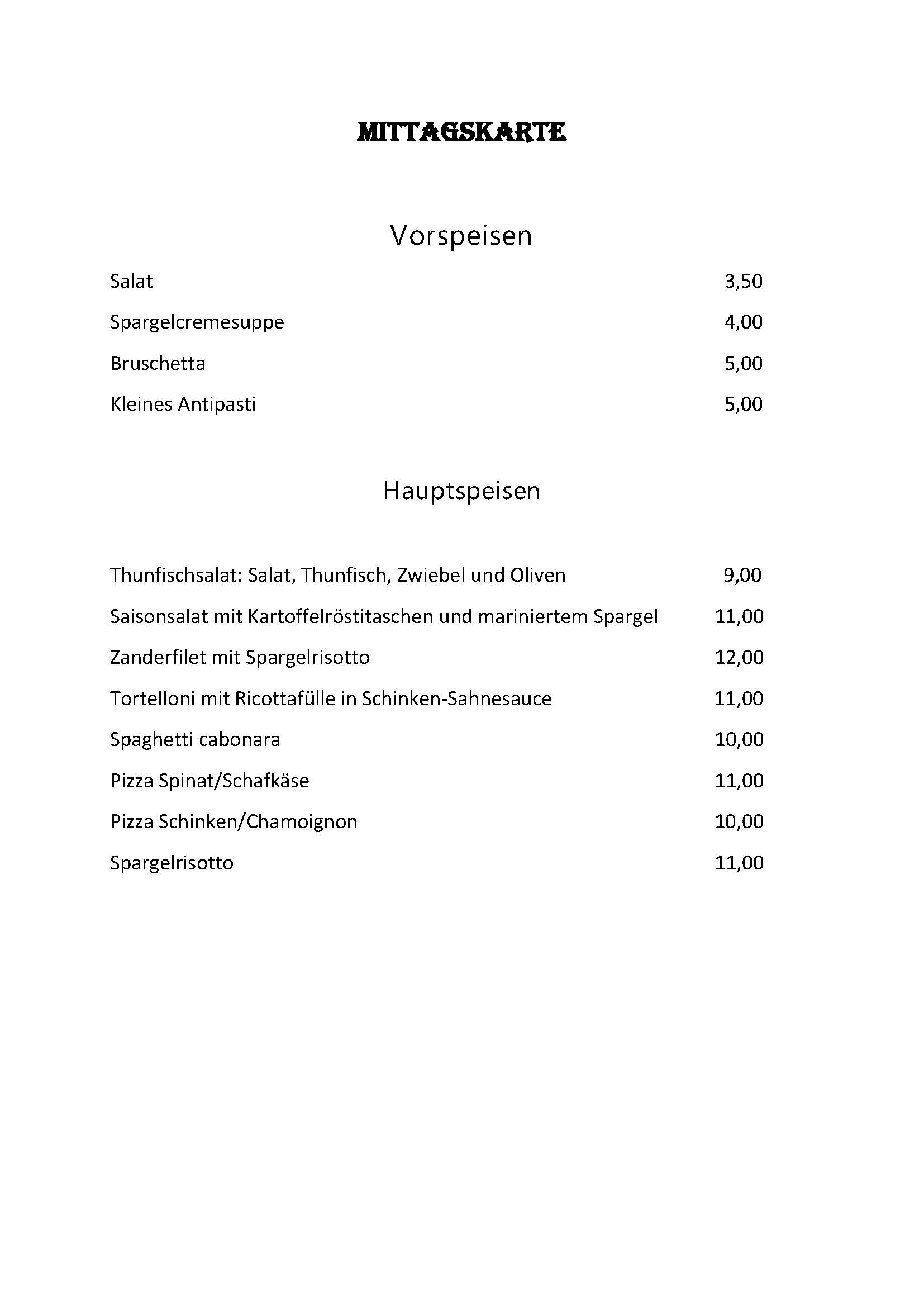 Mittagskarte